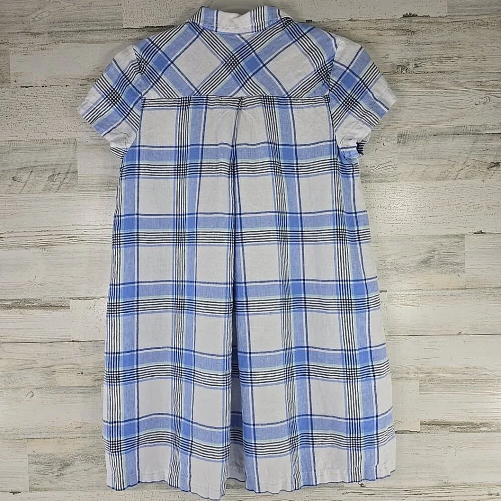 J. Jill Love Linen Plaid Full Button Up Shift‎ Dress WOMEN'S SIZE MEDIUM PETITE. - Picture 2 of 16